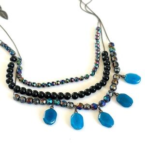COLDWATER CREEK Natural Gemstone Blue &  Black Beaded Layered Necklace | NWT